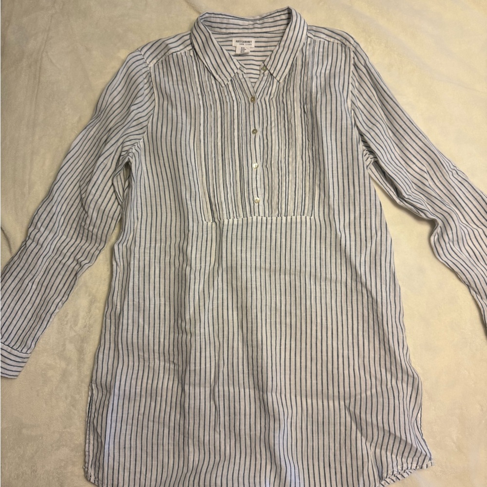 Artisan Ny Blue and White Striped Linen Shirt